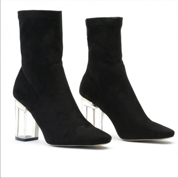 Shoes - 🟣HP🟣Black Suede Ankle Boots With Clear Heel